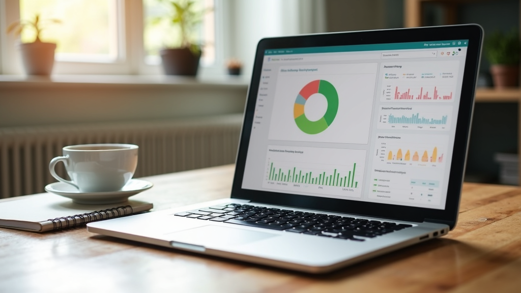 Laptop and coffee cup with affiliate marketing dashboard on screen