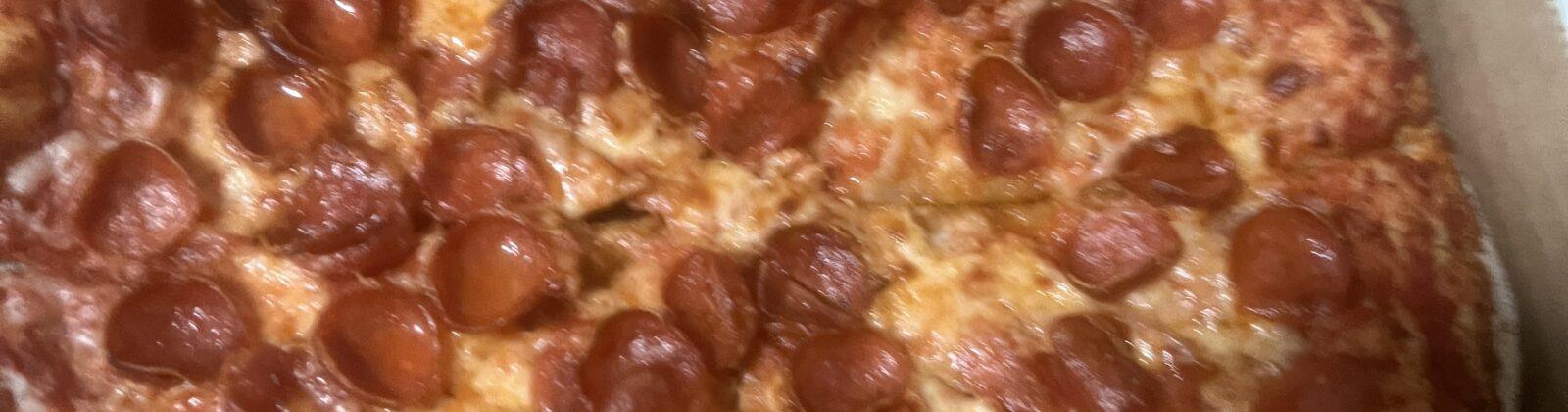 Pepperoni pizza in an open box from Marco’s Pizza in Norfolk, Virginia