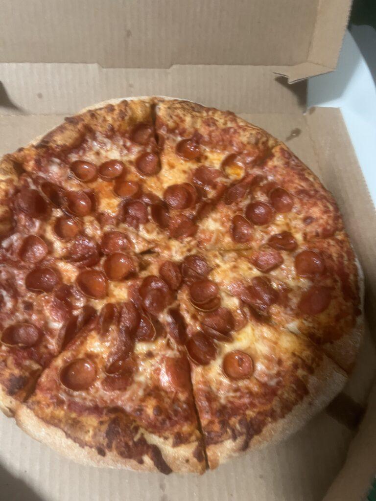 Pepperoni pizza in an open box from Marco’s Pizza in Norfolk, Virginia