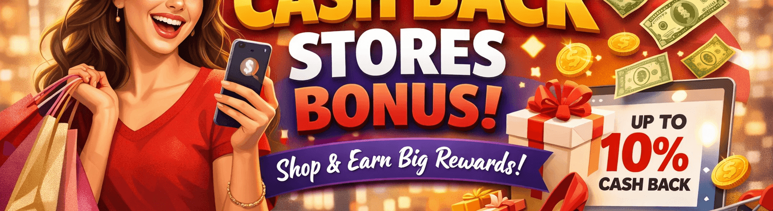 Rakuten Cash Back Stores Bonus Banner – 757 Biz Click - 757 Biz Click Woman shopping online with Rakuten cash back stores bonus graphic