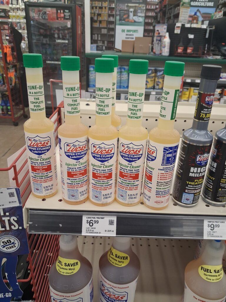 Lucas Upper Cylinder Lubricant and Injector Cleaner 5.25 oz priced at .99 on the shelf at O'Reilly Auto Parts in Norfolk Virginia