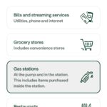 Screen prompting to pick a category for August, showing options like Bills and streaming services, Grocery stores, Gas stations, and Restaurants with a green Select button at the bottom.